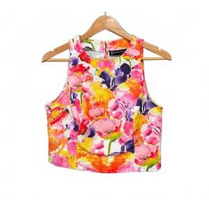 NWT NY & Co Boho Watercolor Floral Sleeveless Shell – Vibrant Abstract Crop Top